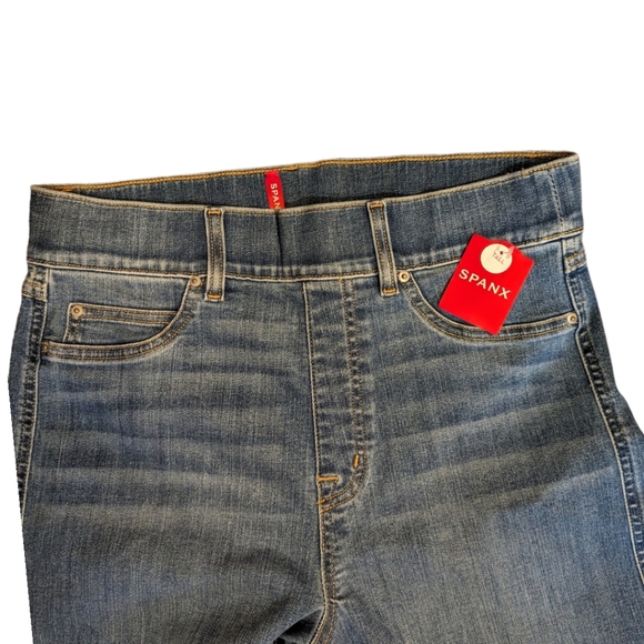 Spanx seam front wide leg pull on slimming denim jeans NWT sz M tall L34" sz M - Picture 4 of 13